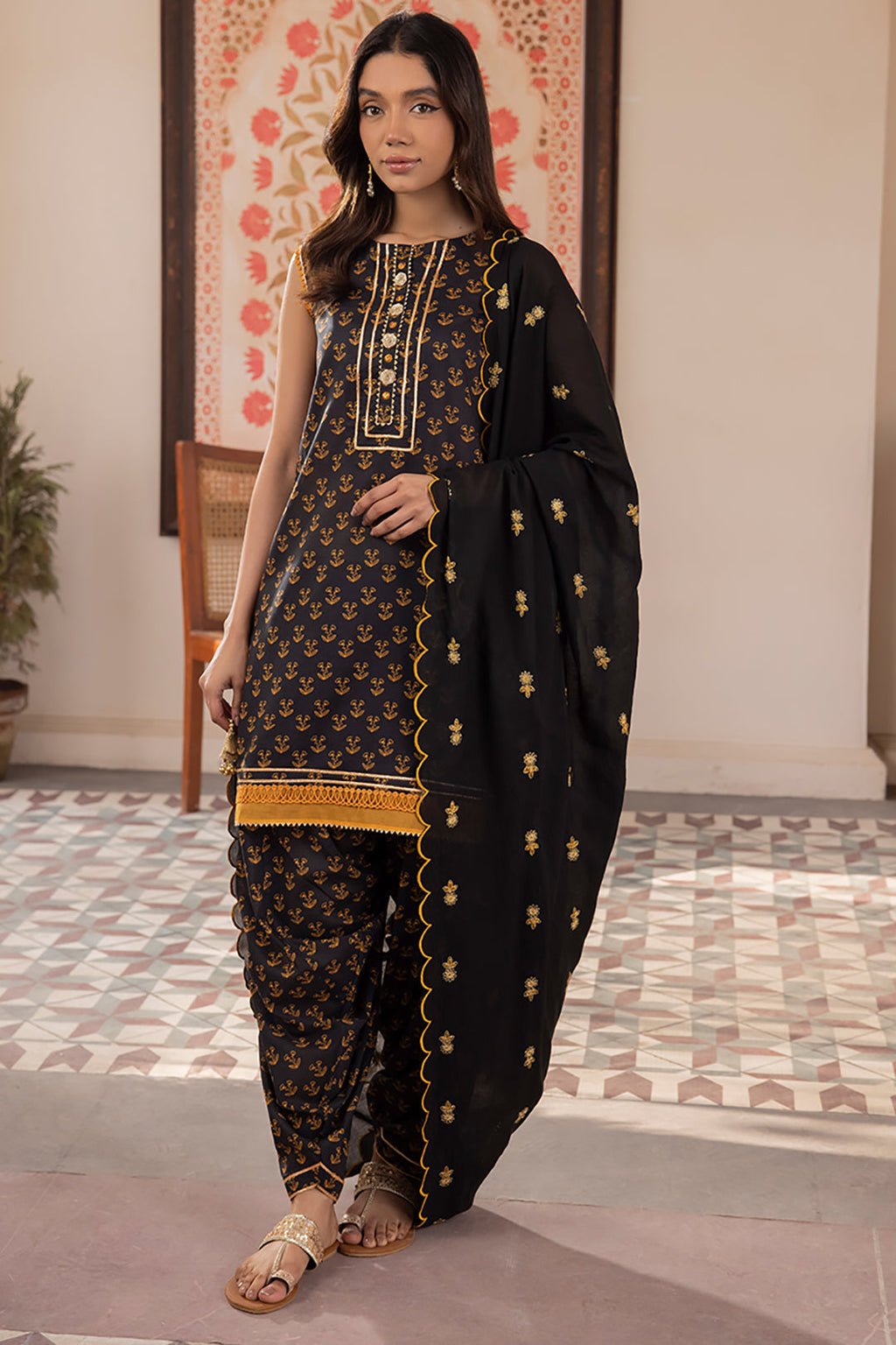 Zellbury | Unstitched 3 Piece Lawn | Embroidered Shirt Shalwar Dupatta - 1107 - Libasekhas