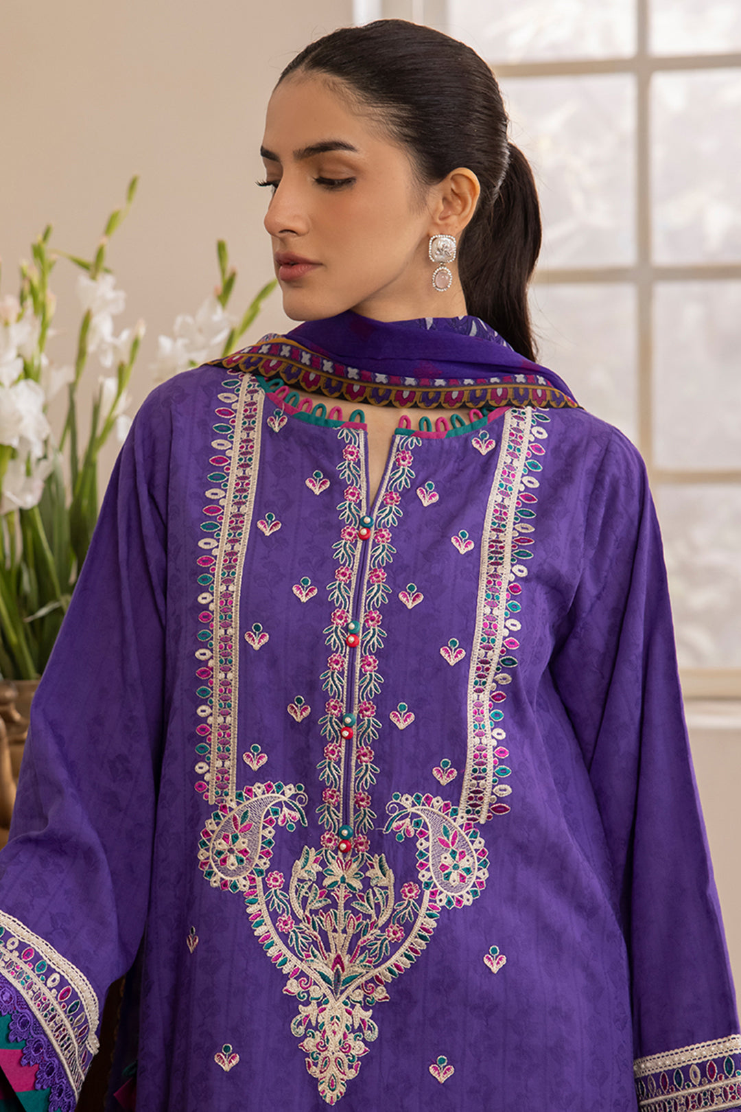 Zellbury | Unstitched 3 Piece Jacquard | Embroidered Shirt Shalwar Dupatta - 1113 - Libasekhas