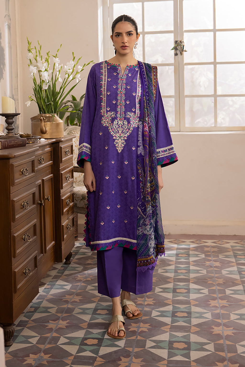 Zellbury | Unstitched 3 Piece Jacquard | Embroidered Shirt Shalwar Dupatta - 1113 - Libasekhas