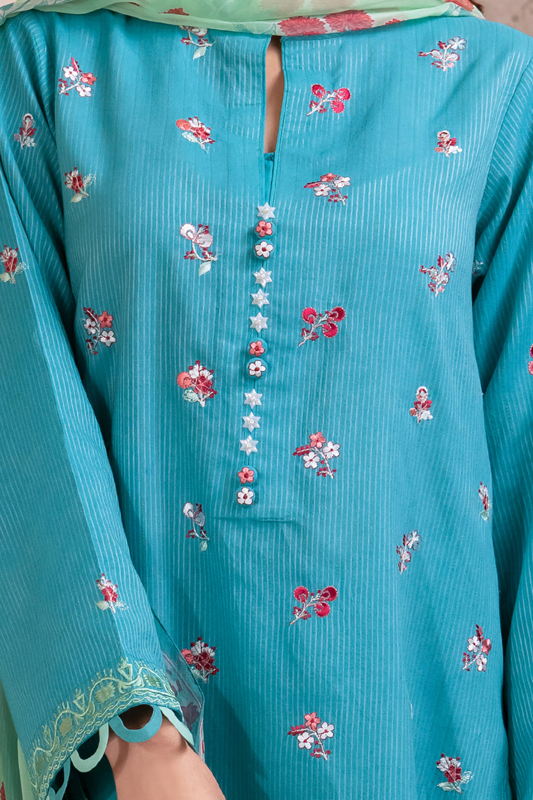 Zellbury | Unstitched 3 Piece Blue | Embroidered Shirt Shalwar Dupatta - 1115 - Libasekhas