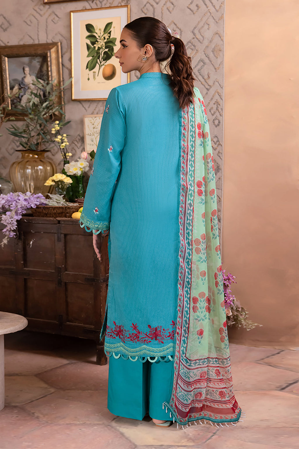 Zellbury | Unstitched 3 Piece Blue | Embroidered Shirt Shalwar Dupatta - 1115 - Libasekhas