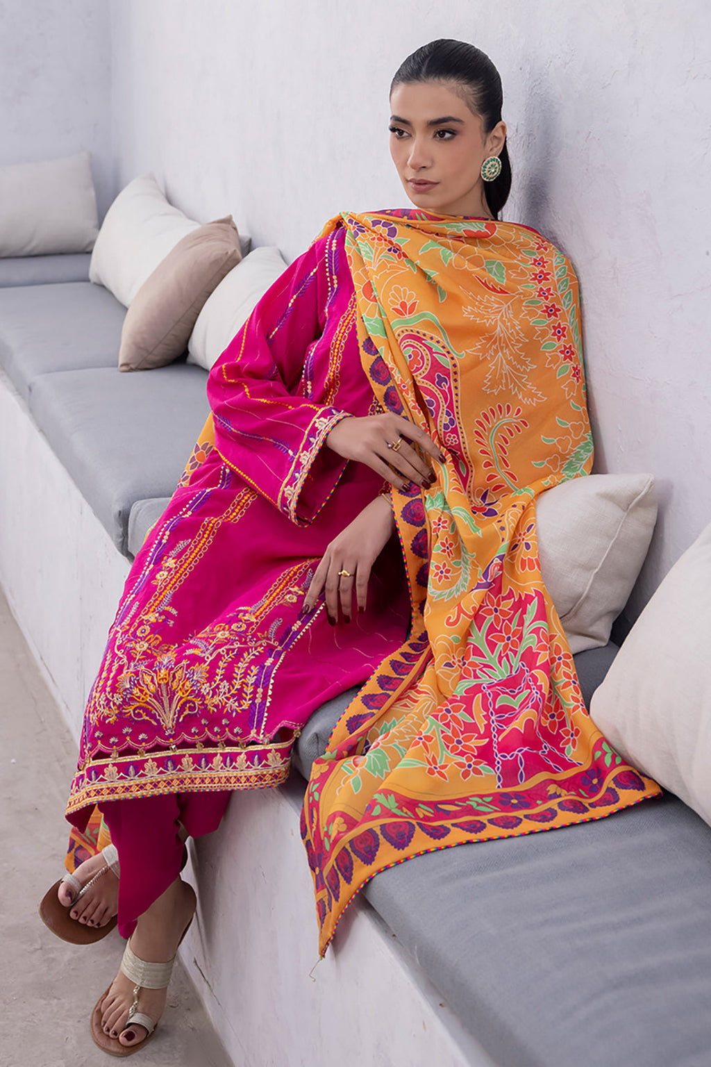 Zellbury | Unstitched 3 Piece Lawn | Embroidered Shirt Shalwar Dupatta - 1125 - Libasekhas