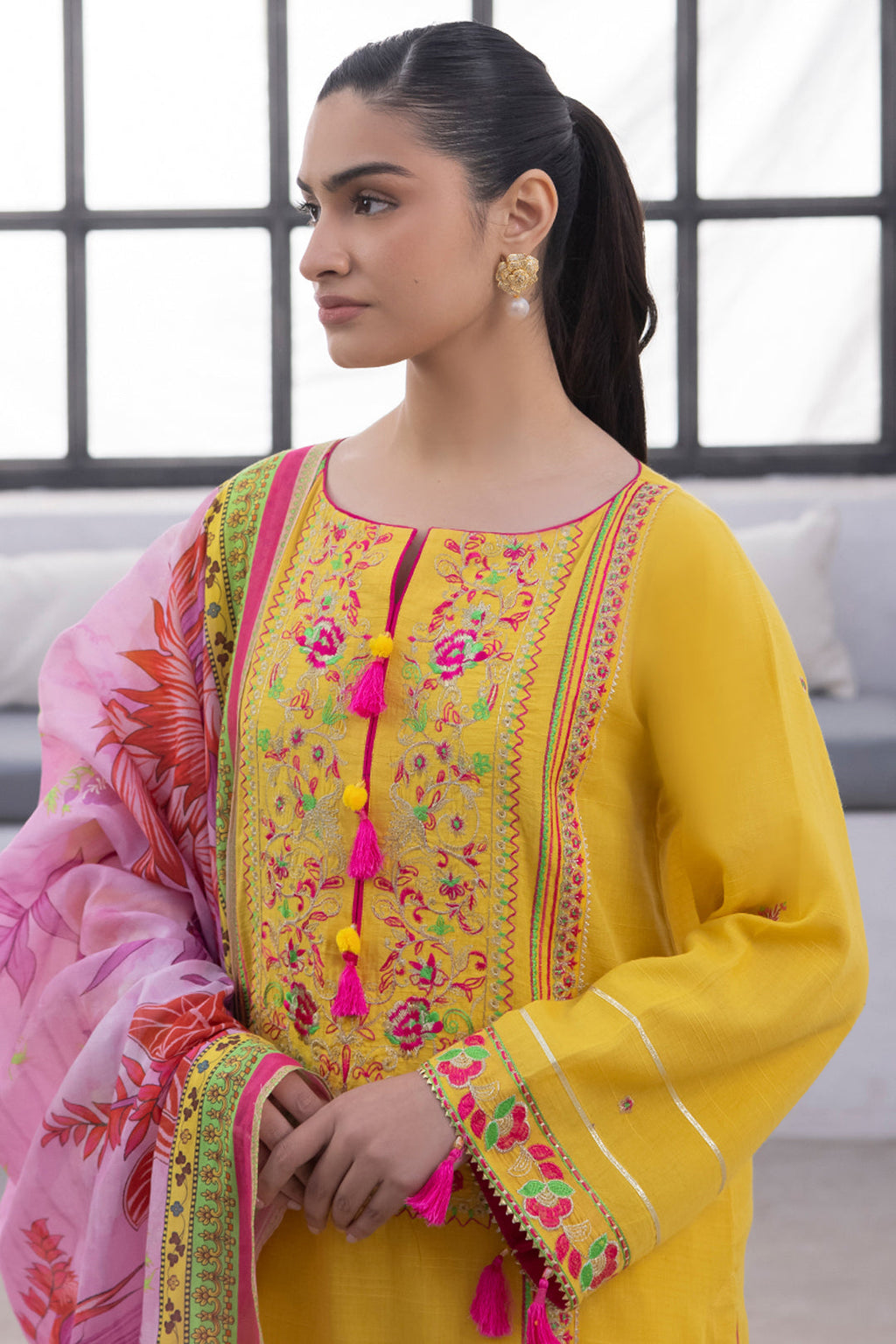 Zellbury | Unstitched 3 Piece Yellow | Embroidered Shirt Shalwar Dupatta - 1126 - Libasekhas
