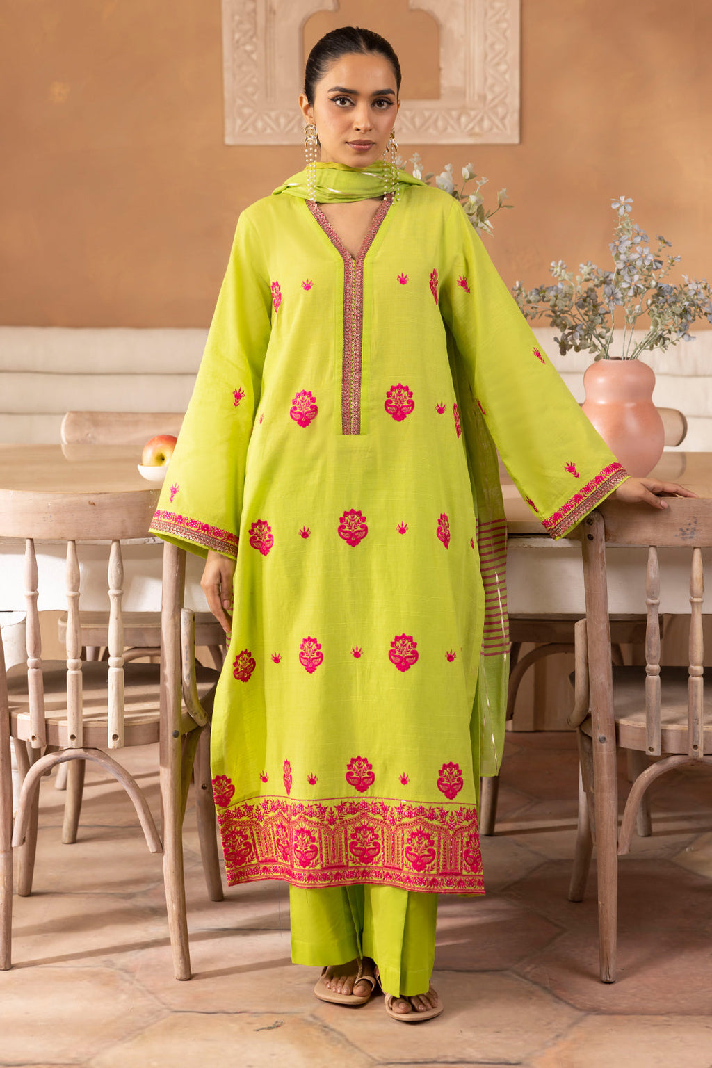 Zellbury | Unstitched 3 Piece Green | Embroidered Shirt Shalwar Dupatta - 1131 - Libasekhas