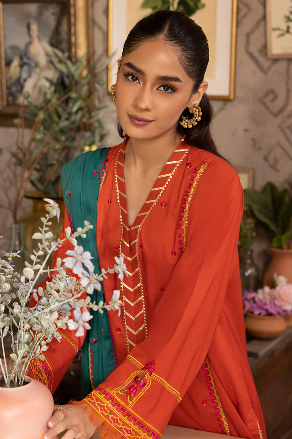 Zellbury | Unstitched 3 Piece Red | Embroidered Shirt Shalwar Dupatta - 1136 - Libasekhas