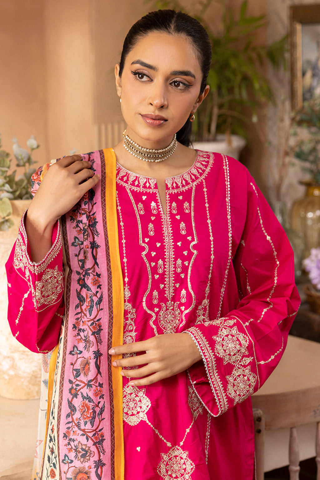 Zellbury | Unstitched 3 Piece Magenta | Embroidered Shirt Shalwar Dupatta - 1145 - Libasekhas