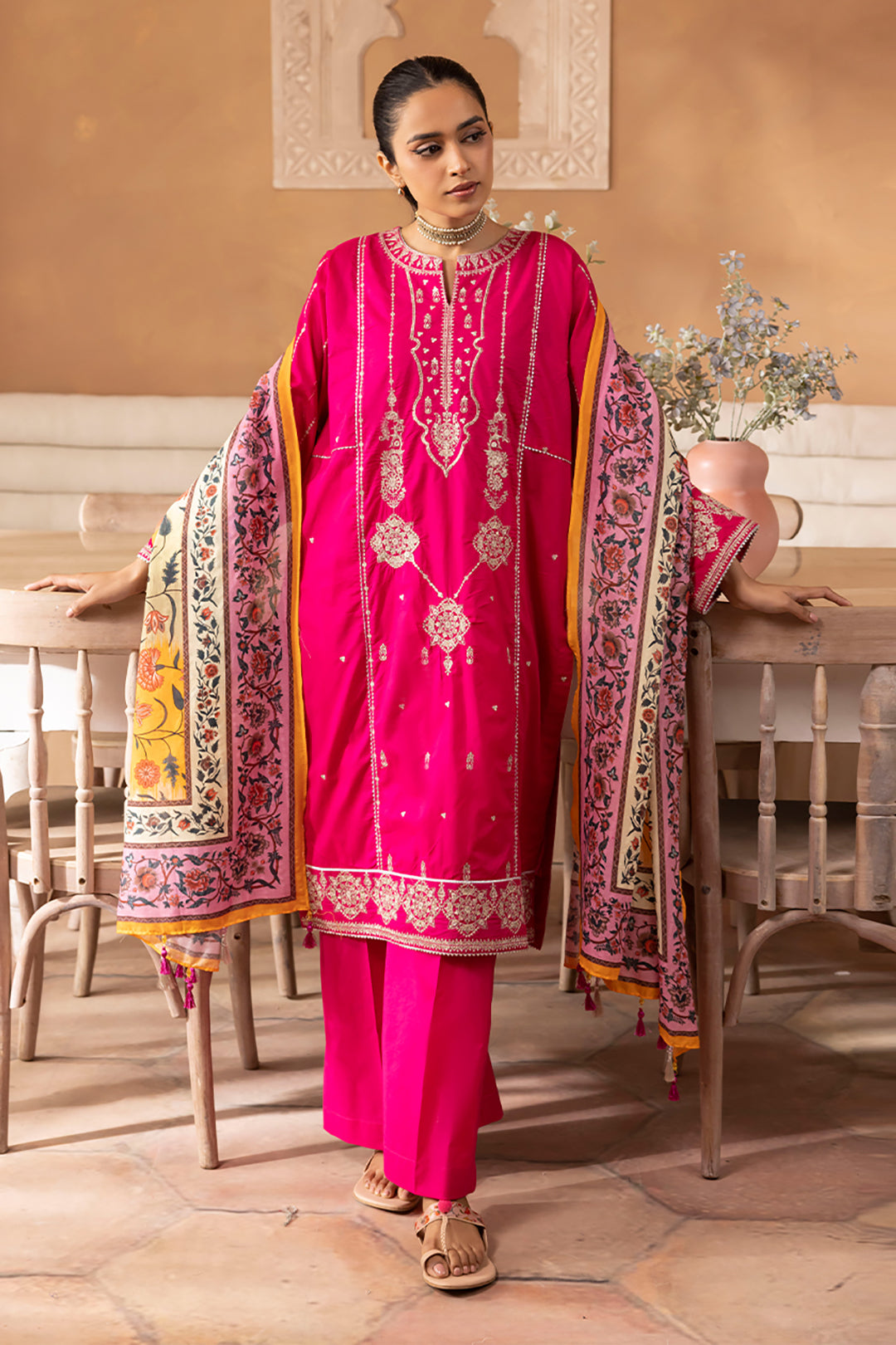 Zellbury | Unstitched 3 Piece Magenta | Embroidered Shirt Shalwar Dupatta - 1145 - Libasekhas