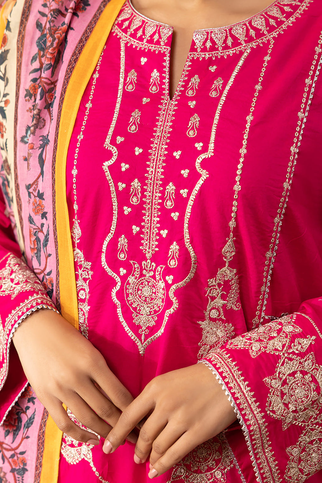 Zellbury | Unstitched 3 Piece Magenta | Embroidered Shirt Shalwar Dupatta - 1145 - Libasekhas