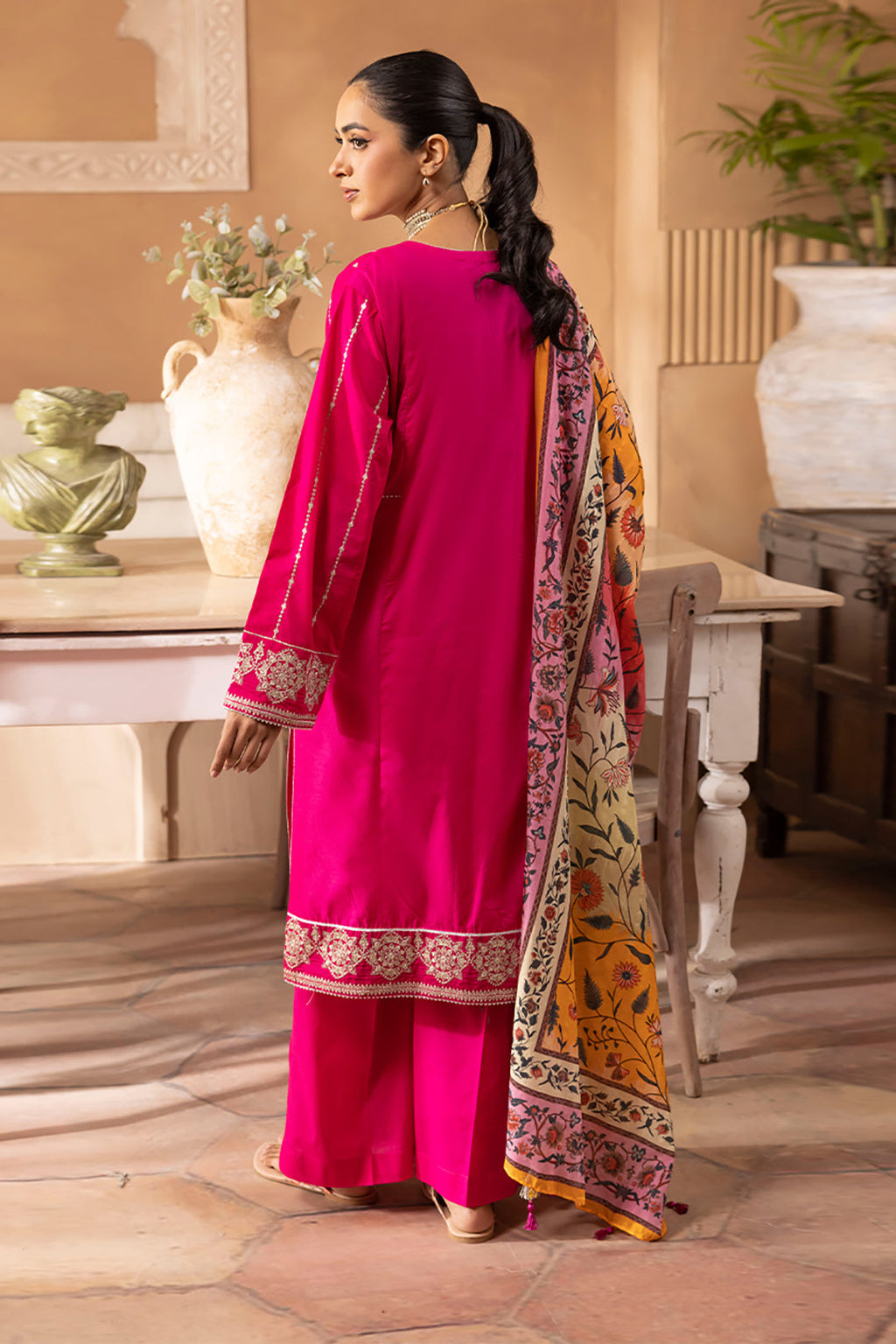 Zellbury | Unstitched 3 Piece Magenta | Embroidered Shirt Shalwar Dupatta - 1145 - Libasekhas