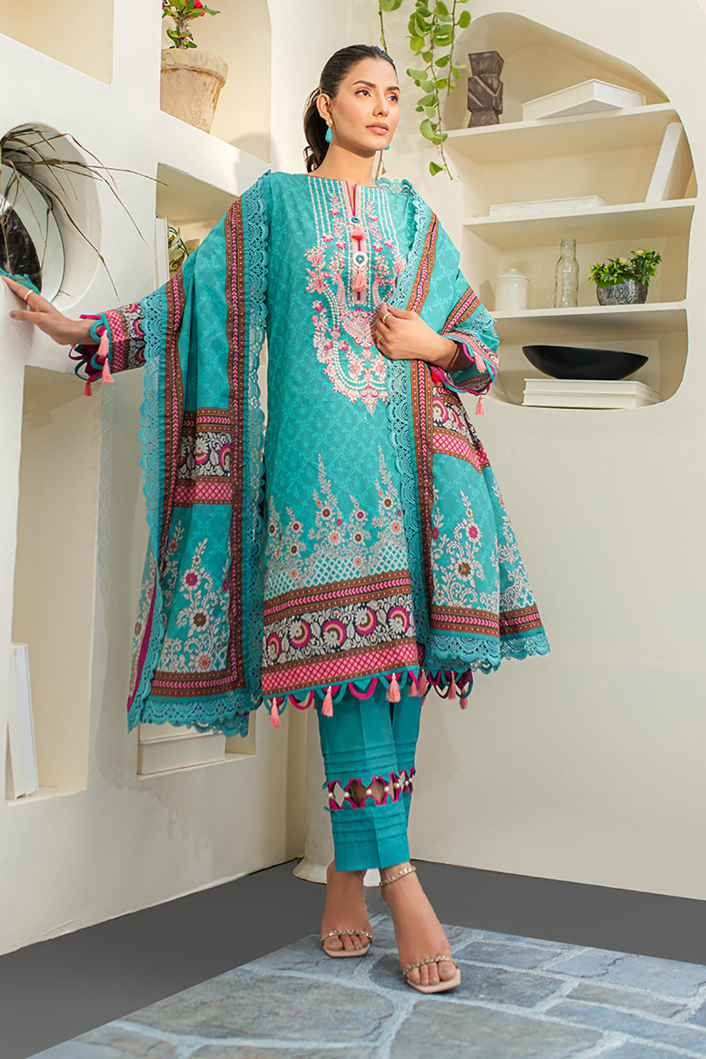 Zellbury | Unstitched 3 Piece Lawn | Embroidered Shirt Shalwar Dupatta - 1249 - Libasekhas