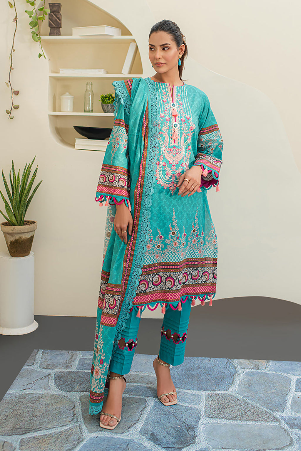 Zellbury | Unstitched 3 Piece Lawn | Embroidered Shirt Shalwar Dupatta - 1249 - Libasekhas