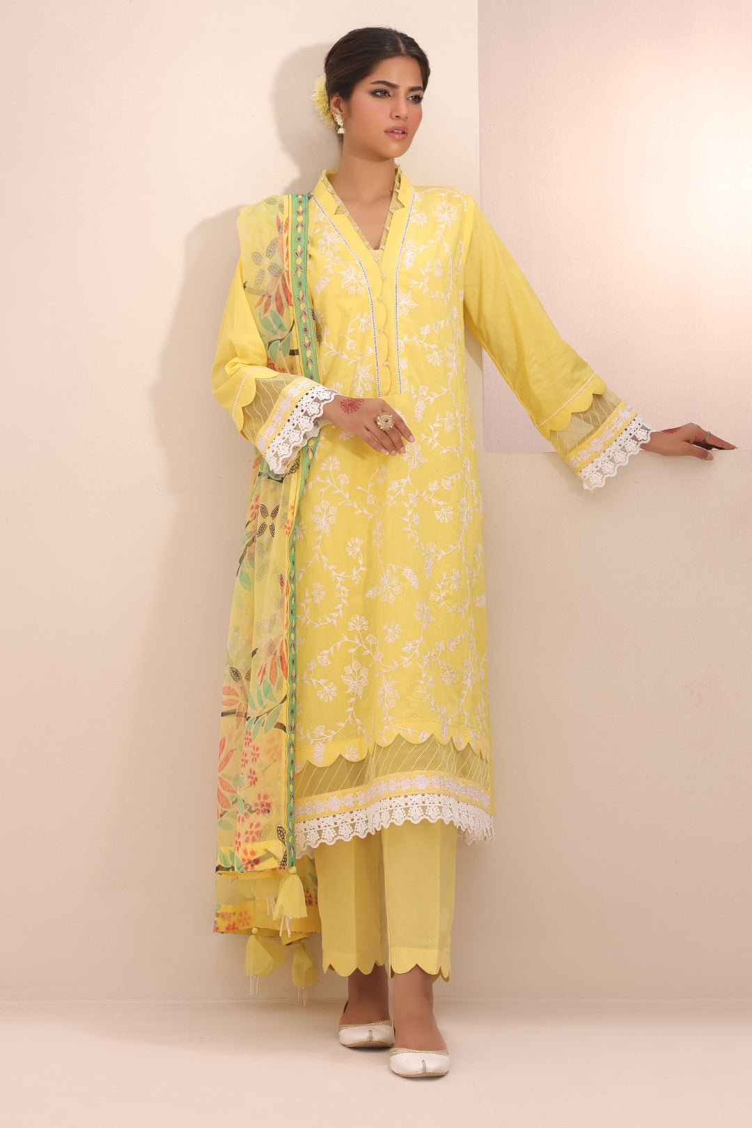 Zellbury | Unstitched 3 Piece Lawn | Embroidered Shirt Shalwar Dupatta - 1261 - Libasekhas