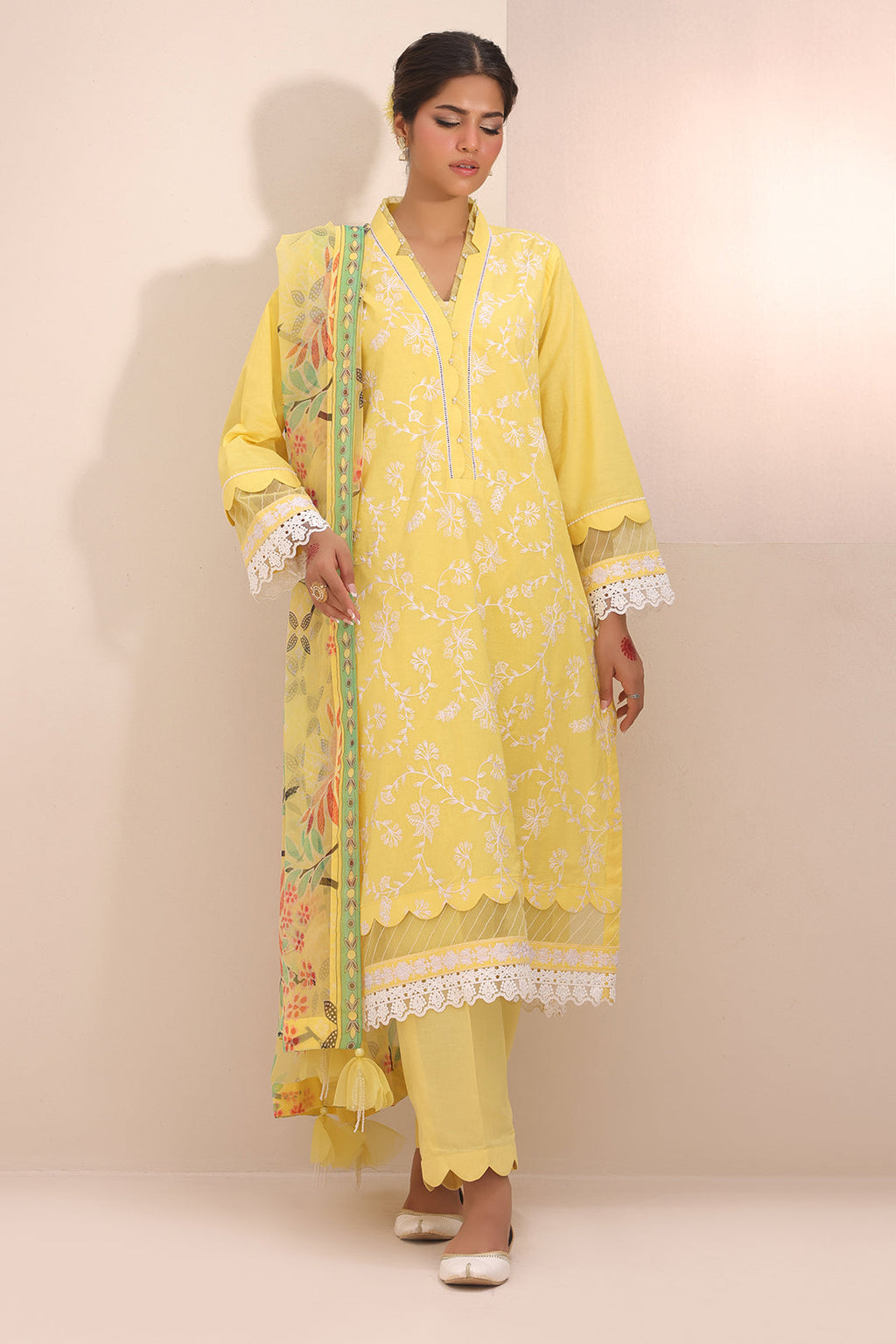 Zellbury | Unstitched 3 Piece Lawn | Embroidered Shirt Shalwar Dupatta - 1261 - Libasekhas