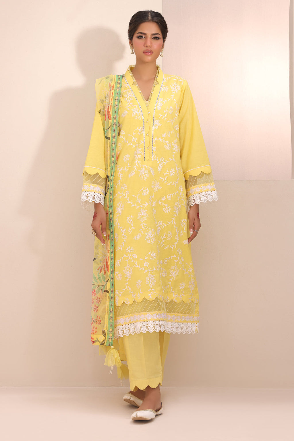 Zellbury | Unstitched 3 Piece Lawn | Embroidered Shirt Shalwar Dupatta - 1261 - Libasekhas