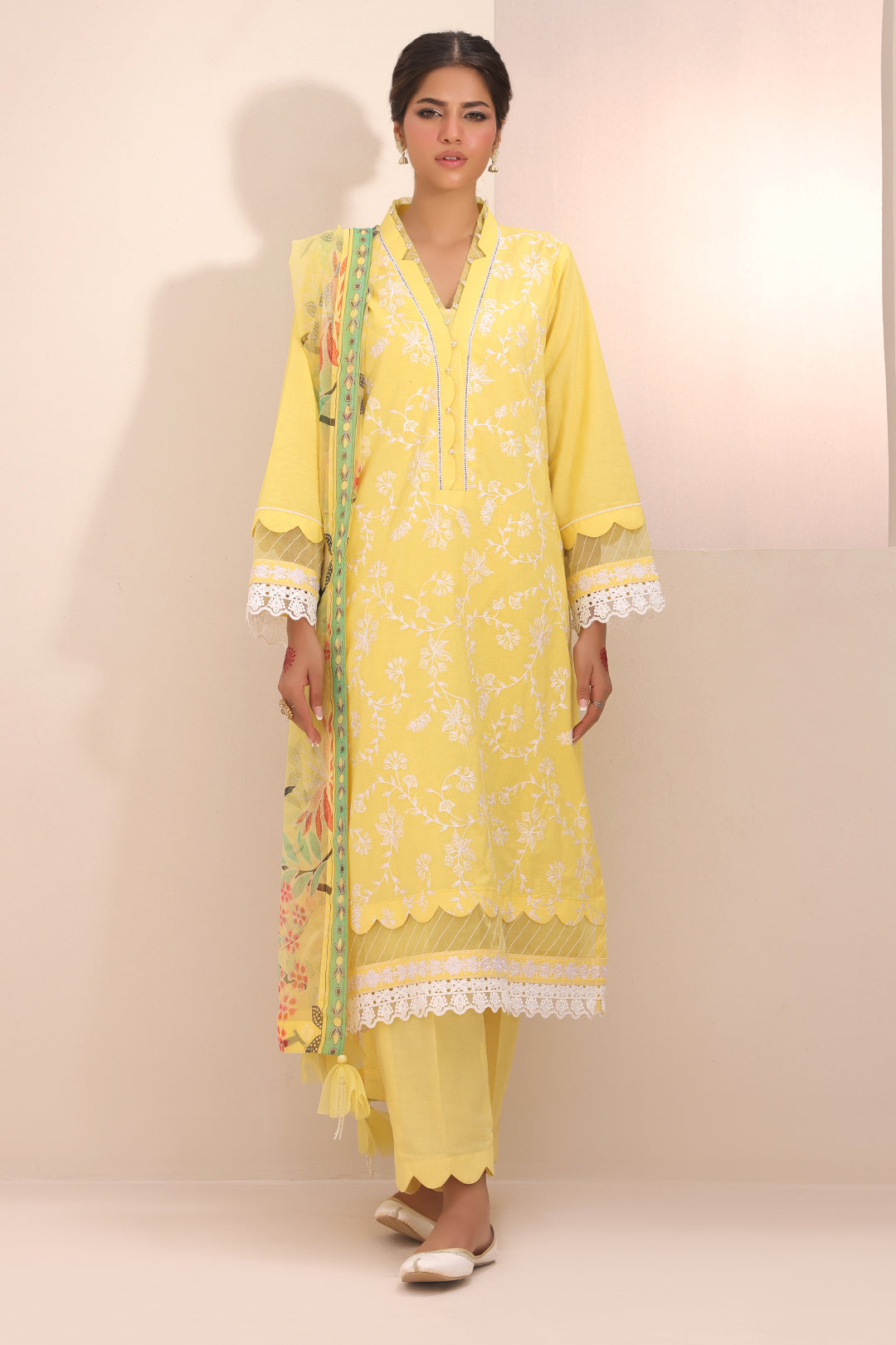 Zellbury | Unstitched 3 Piece Lawn | Embroidered Shirt Shalwar Dupatta - 1261 - Libasekhas