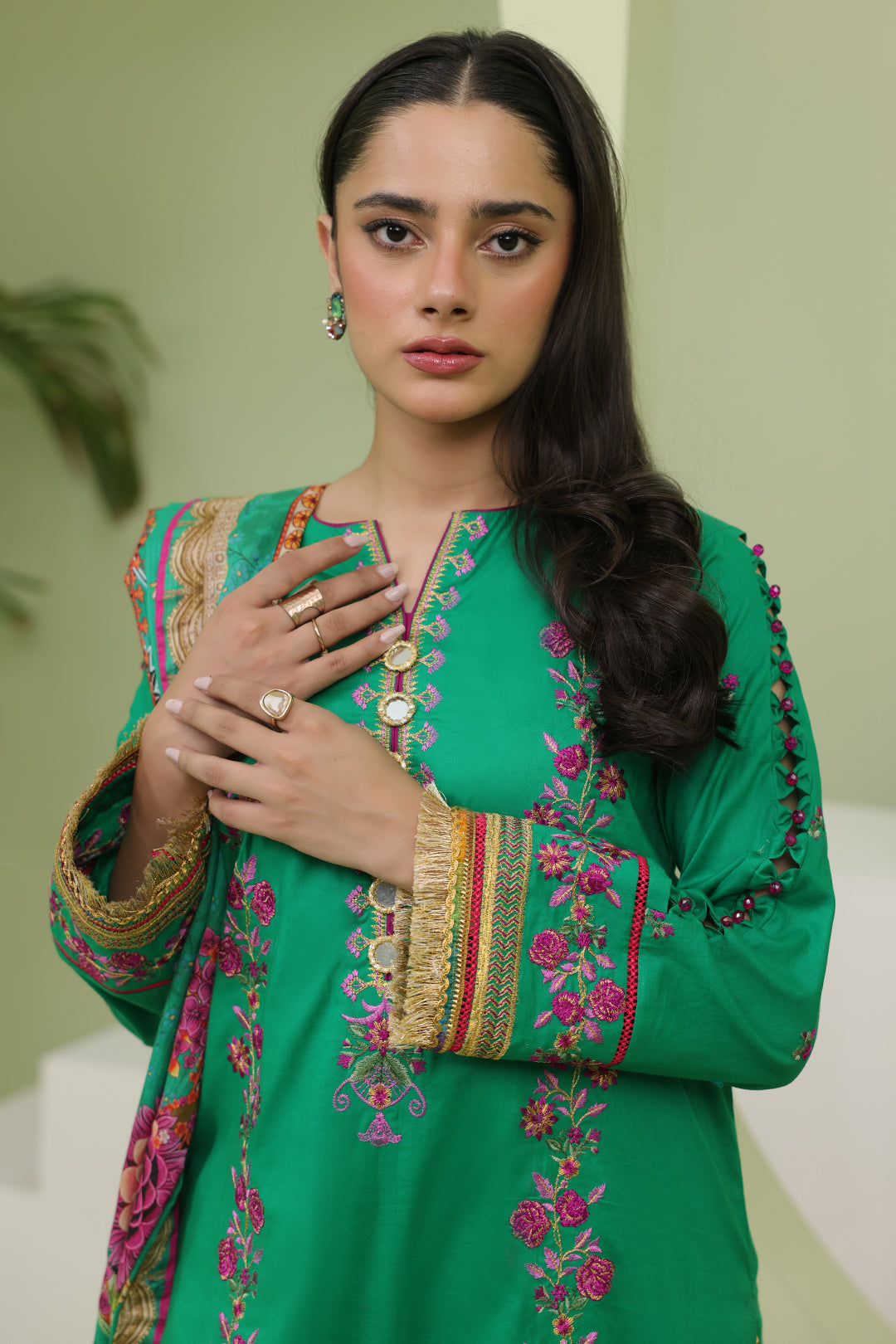 Zellbury | Unstitched 3 Piece Slub | Embroidered Shirt Shalwar Dupatta - 1283 - Libasekhas