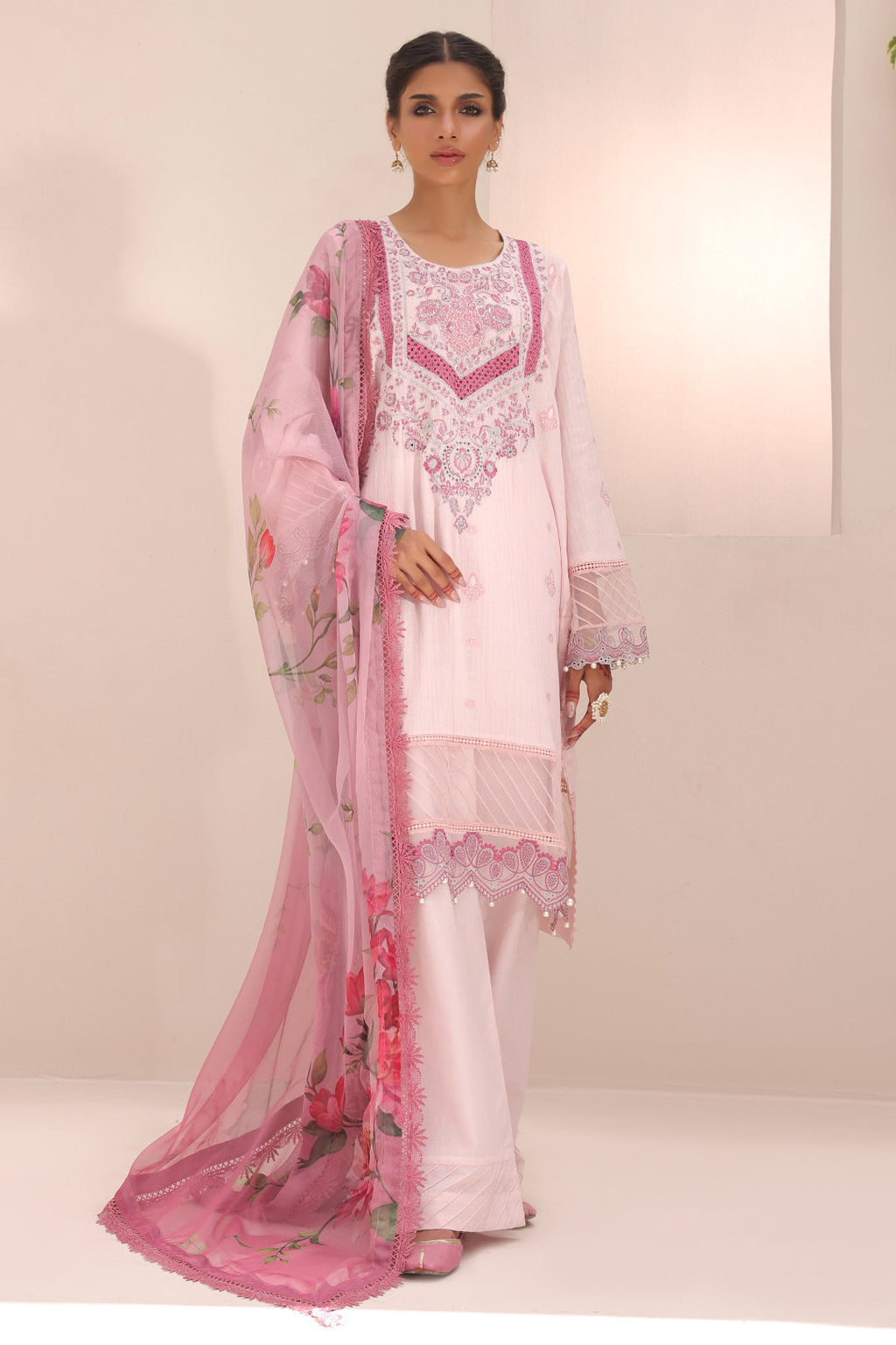 Zellbury | Unstitched 3 Piece Cambric | Embroidered Shirt Shalwar Dupatta - 1543 - Libasekhas