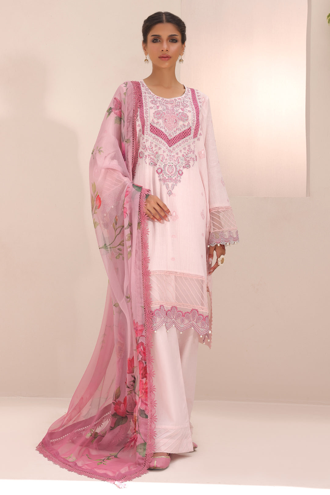 Zellbury | Unstitched 3 Piece Cambric | Embroidered Shirt Shalwar Dupatta - 1543 - Libasekhas