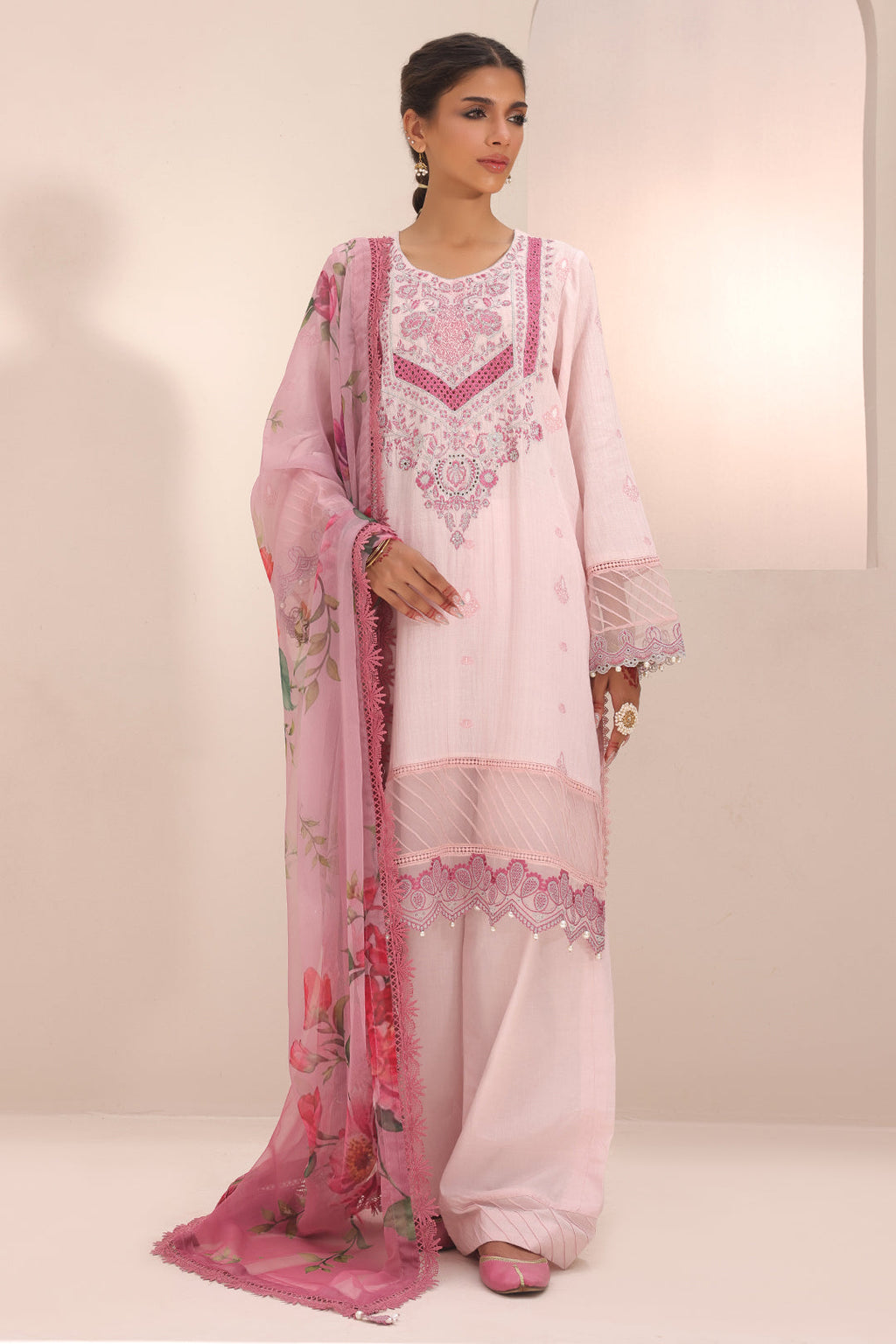 Zellbury | Unstitched 3 Piece Cambric | Embroidered Shirt Shalwar Dupatta - 1543 - Libasekhas