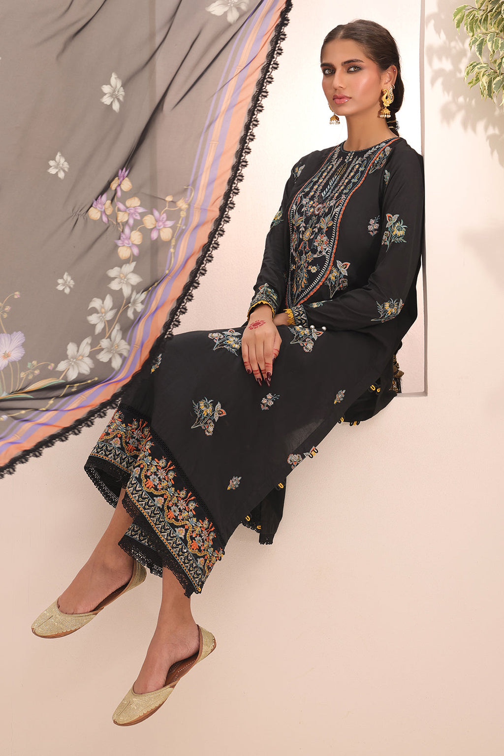 Zellbury | Unstitched 3 Piece Cambric | Embroidered Shirt Shalwar Dupatta - 1547 - Libasekhas