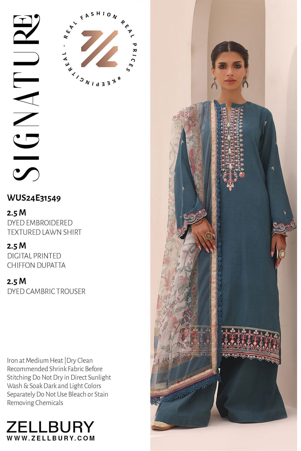 Zellbury | Unstitched 3 Piece Lawn | Embroidered Shirt Shalwar Dupatta - 1549 - Libasekhas