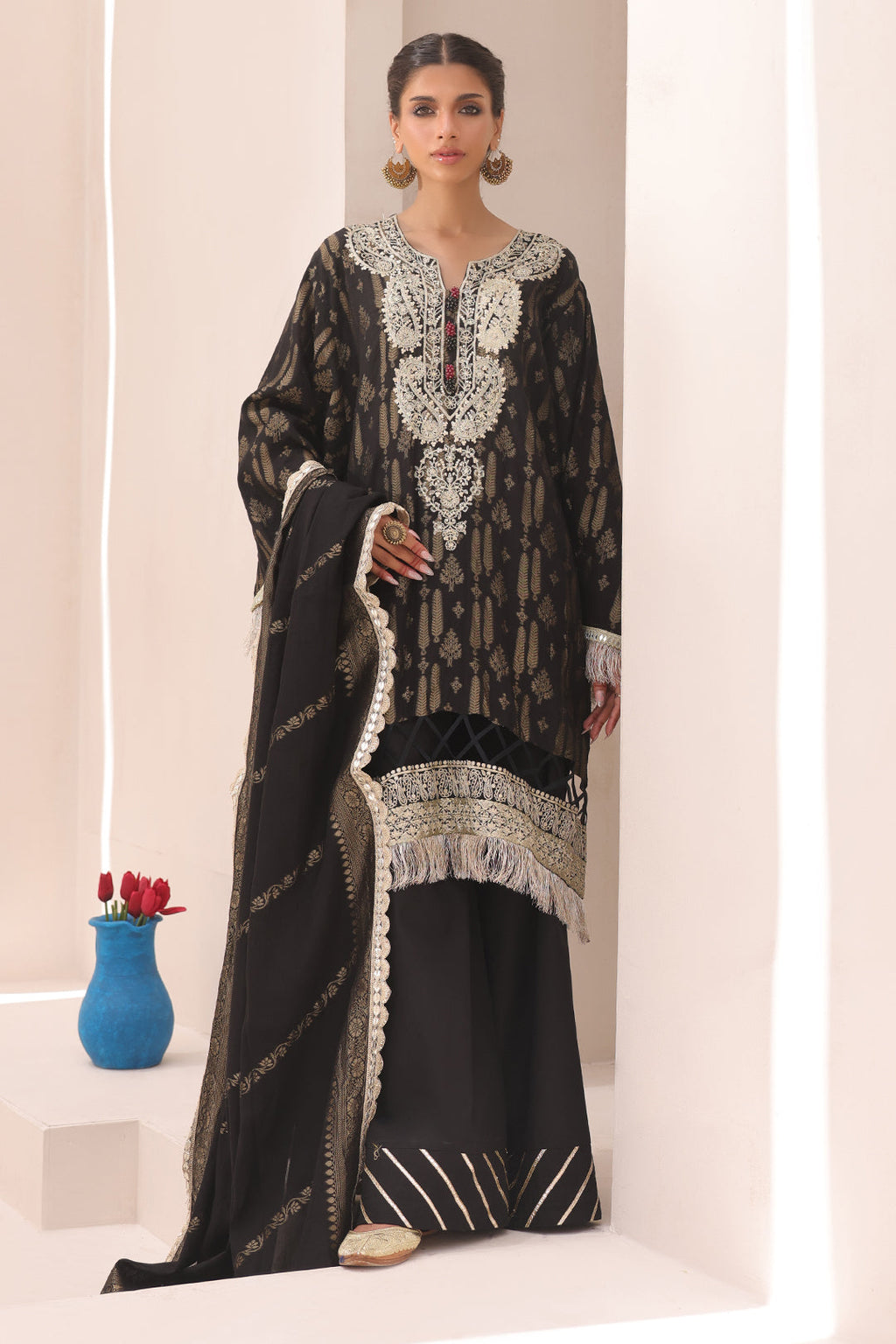 Zellbury | Unstitched 3 Piece Jacquard | Embroidered Shirt Shalwar Dupatta - 1799 - Libasekhas