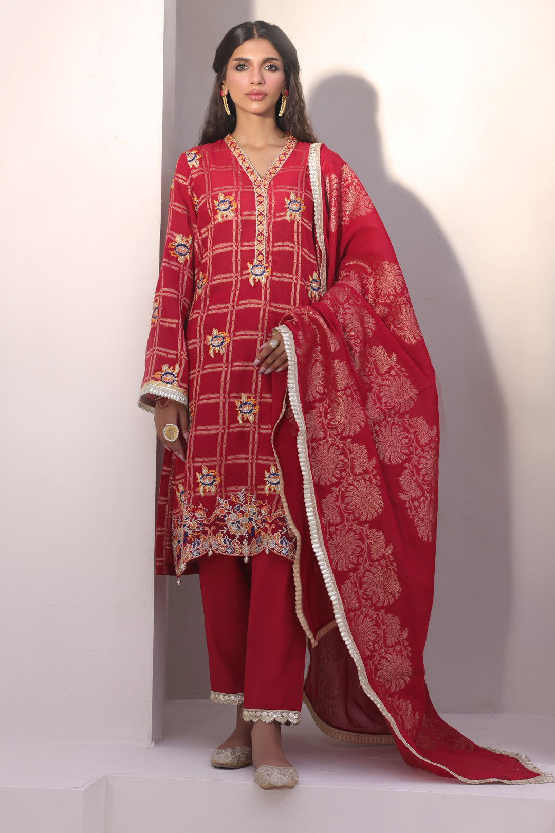 Zellbury | Unstitched 3 Piece Jacquard | Embroidered Shirt Shalwar Dupatta - 1803 - Libasekhas