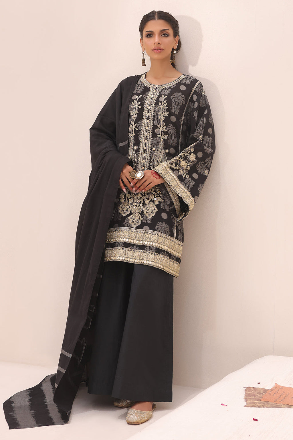 Zellbury | Unstitched 3 Piece Jacquard | Embroidered Shirt Shalwar Dupatta - 1806 - Libasekhas