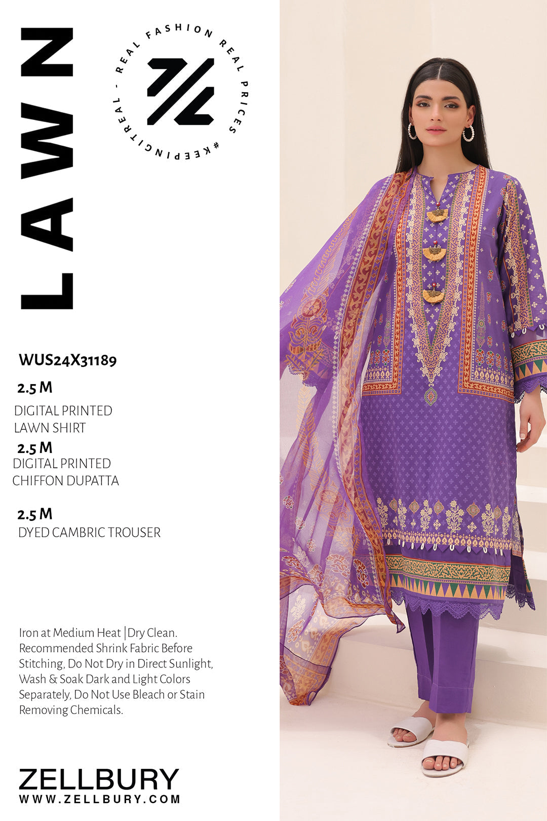 Zellbury | Unstitched 3 Piece Lawn | Shirt Shalwar Dupatta - 1189 - Libasekhas