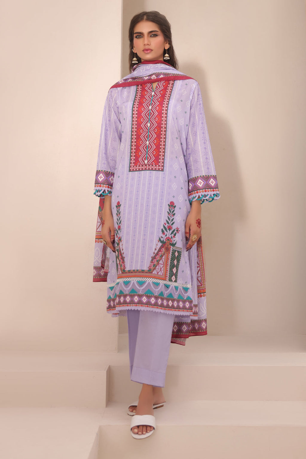 Zellbury | Unstitched 3 Piece Lawn | Shirt Shalwar Dupatta - 1213 - Libasekhas