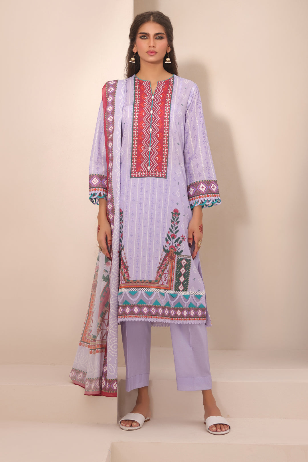 Zellbury | Unstitched 3 Piece Lawn | Shirt Shalwar Dupatta - 1213 - Libasekhas
