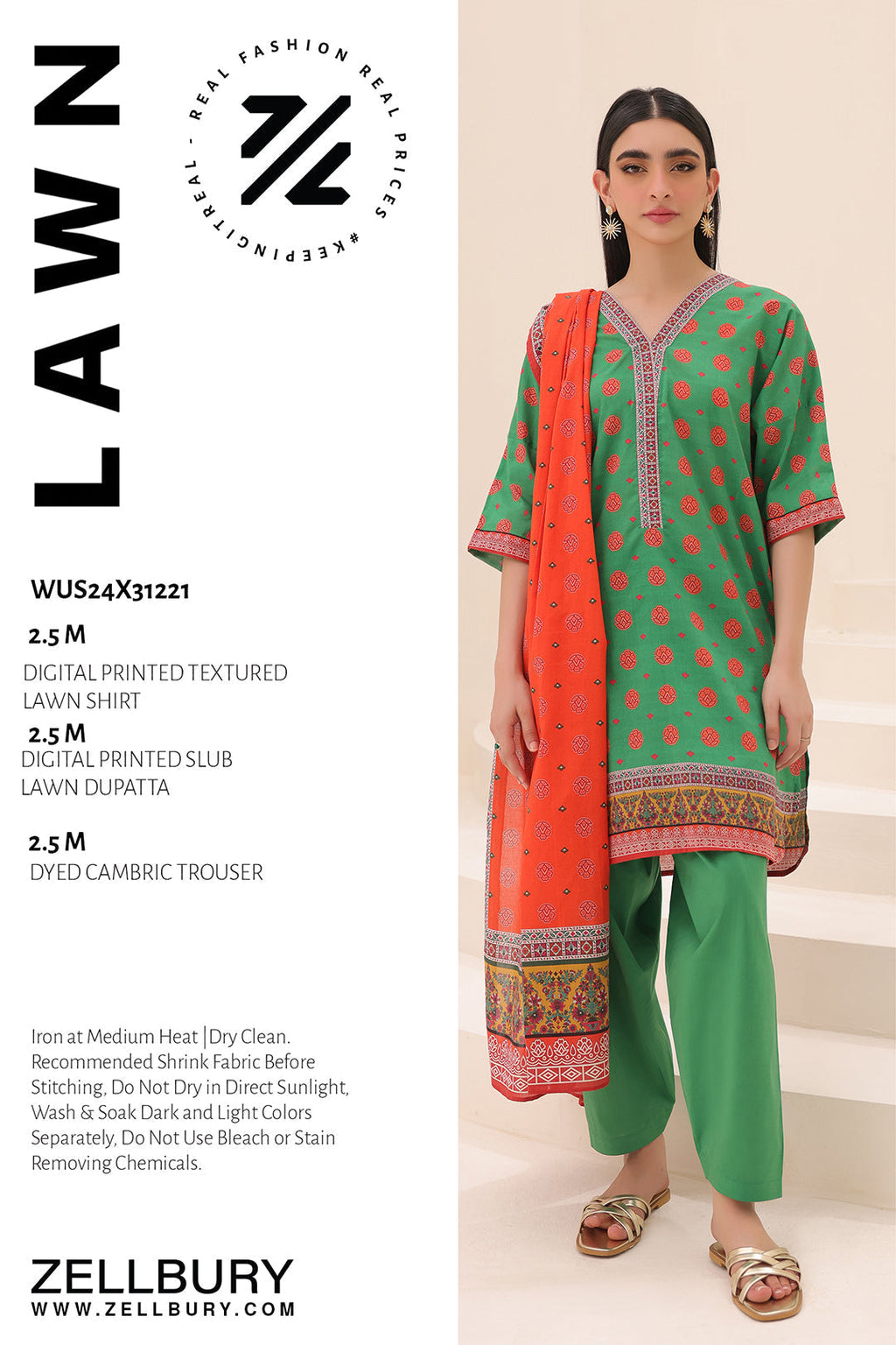 Zellbury | Unstitched 3 Piece Lawn | Shirt Shalwar Dupatta - 1221 - Libasekhas
