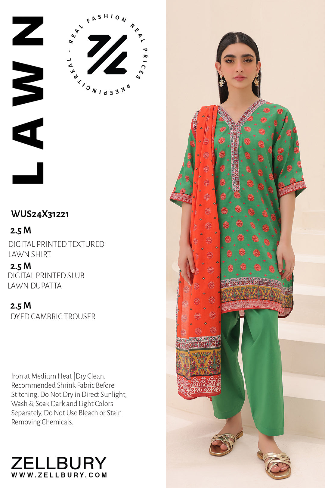 Zellbury | Unstitched 3 Piece Lawn | Shirt Shalwar Dupatta - 1221 - Libasekhas