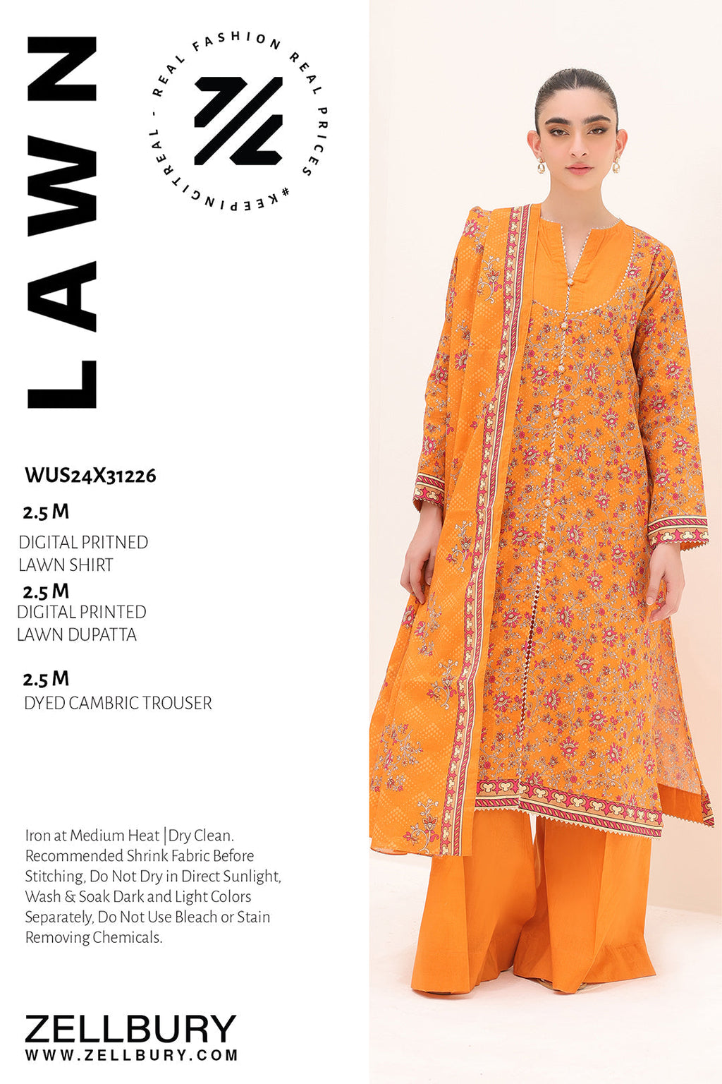 Zellbury | Unstitched 3 Piece Lawn | Shirt Shalwar Dupatta - 1226 - Libasekhas