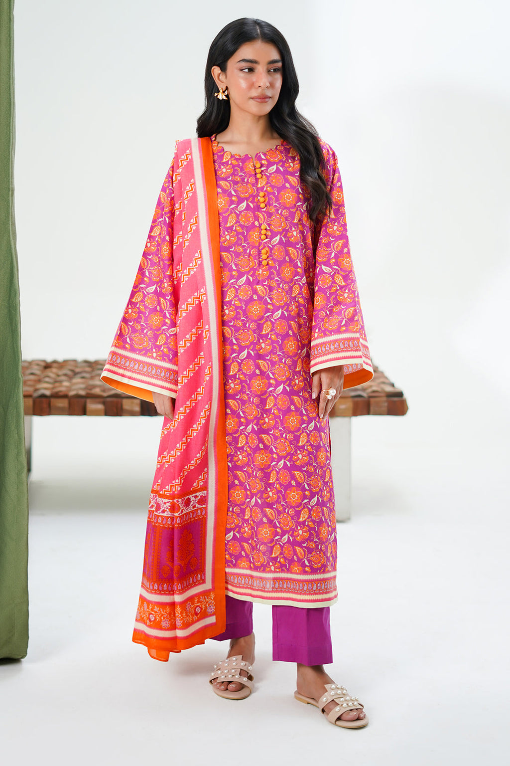 Zellbury | Unstitched 3 Piece Lawn | Shirt Shalwar Dupatta - 1421 - Libasekhas