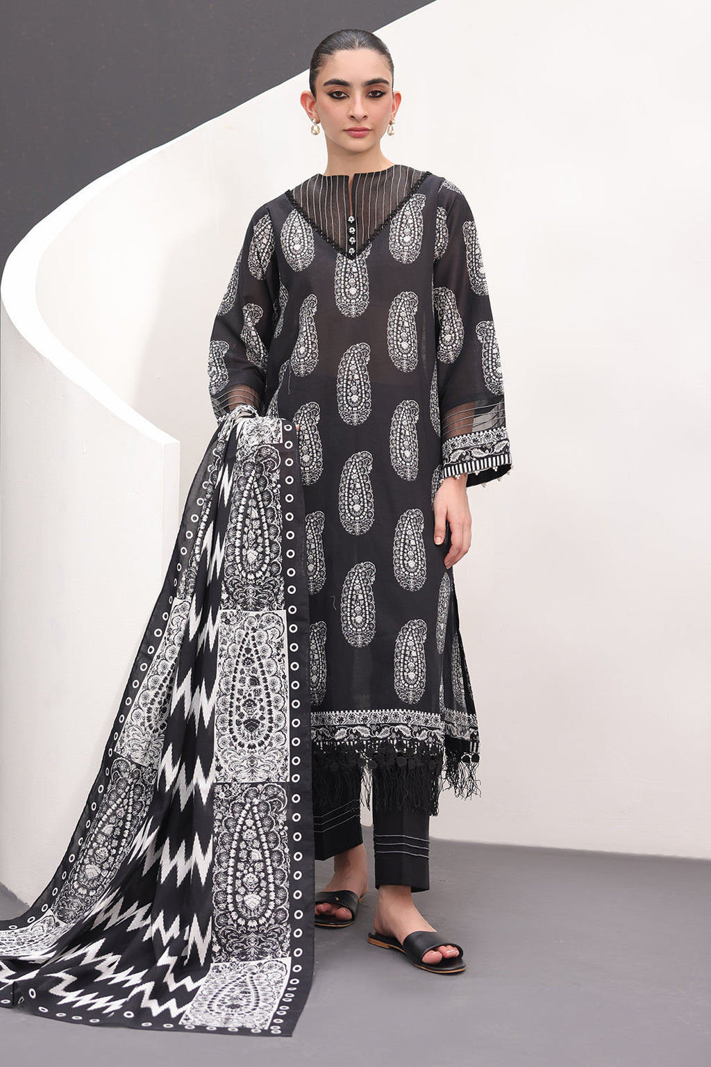 Zellbury | Unstitched 3 Piece Lawn | Shirt Shalwar Dupatta - 1525 - Libasekhas