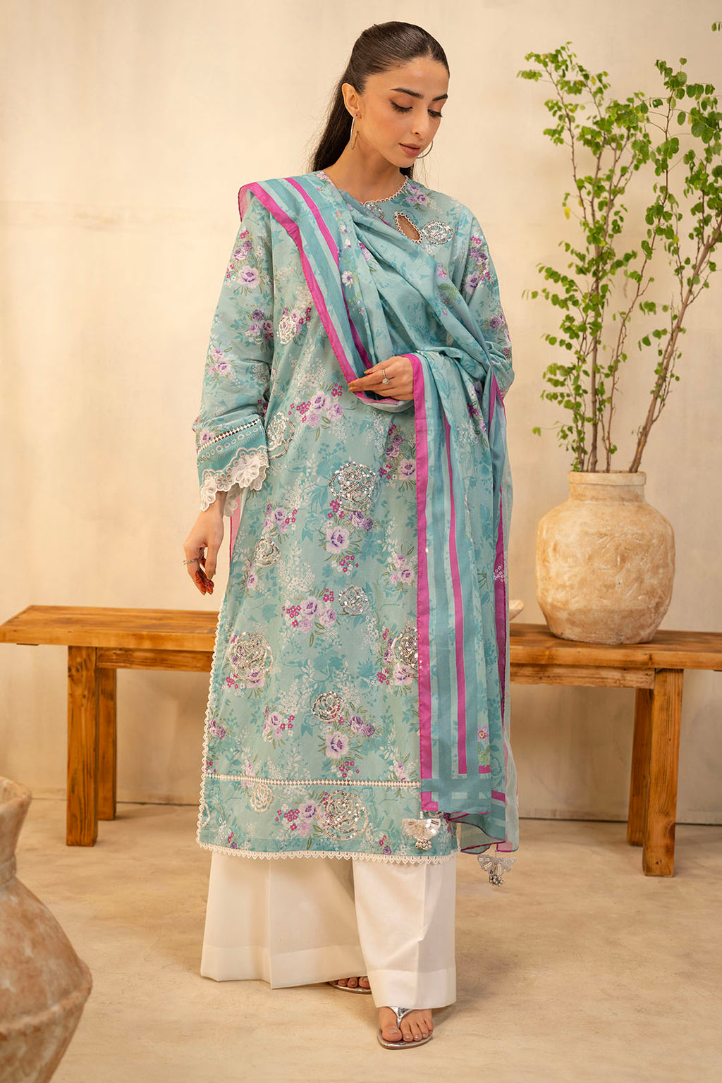 Zellbury | Unstitched 2 Piece Lawn | Embroidered Shirt Dupatta - 0021 - Libasekhas