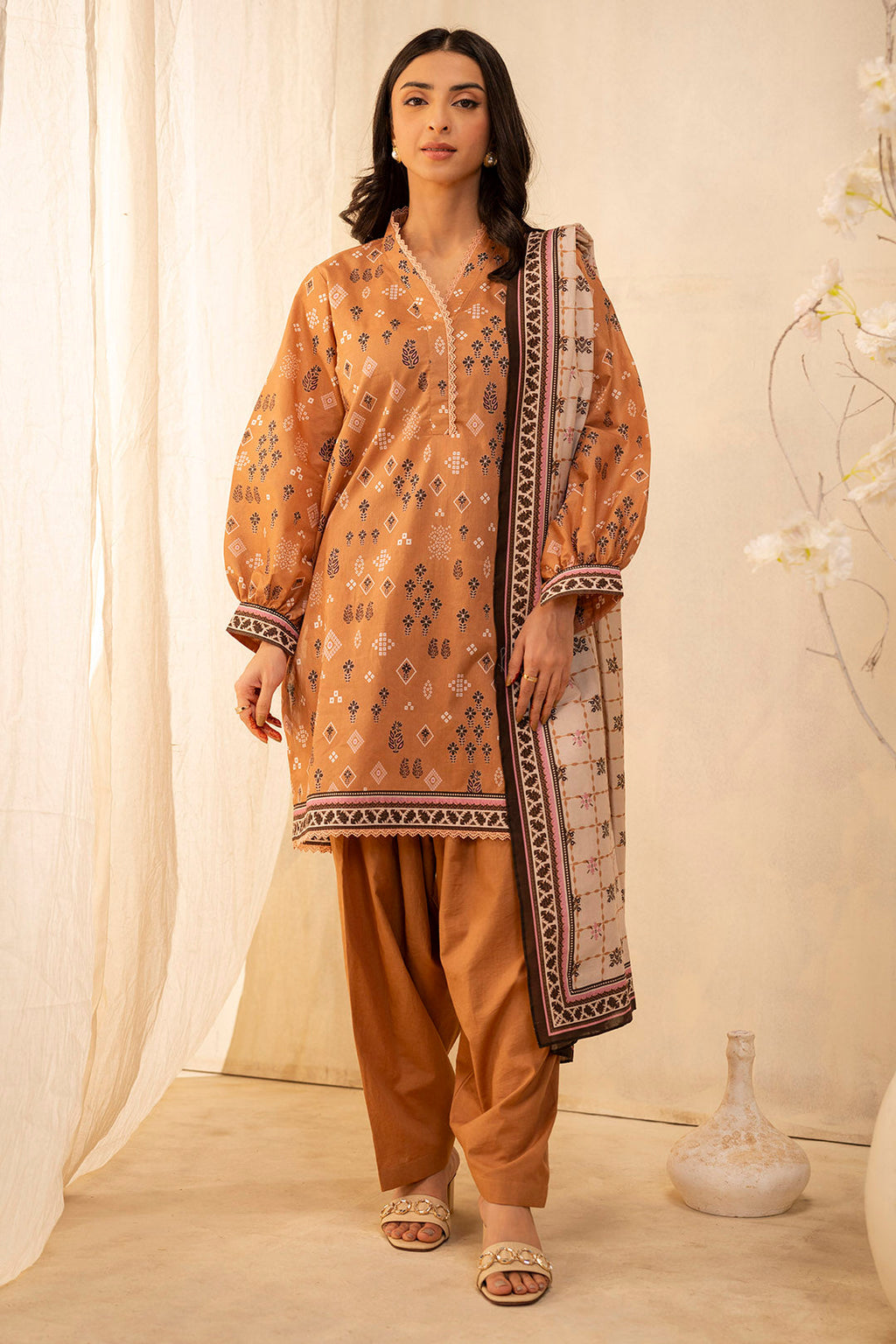 Zellbury | Unstitched 3 Piece Lawn | Shirt Shalwar Dupatta - 0047 - Libasekhas