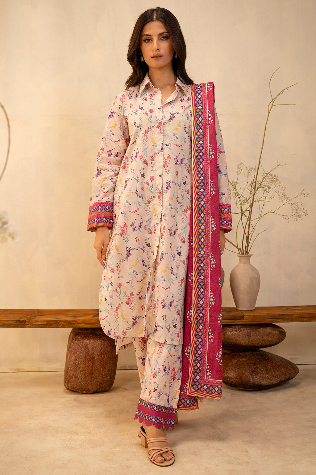 Zellbury | Unstitched 3 Piece Lawn | Shirt Shalwar Dupatta - 0054 - Libasekhas