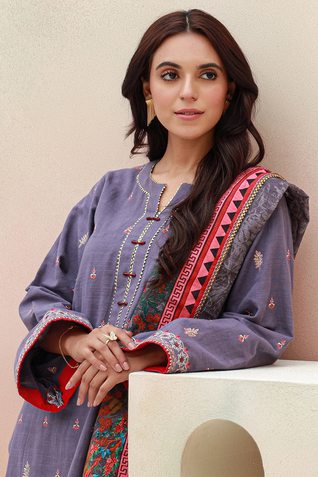 Zellbury | Unstitched 3 Piece Khaddar | Embroidered Shirt Shalwar Dupatta - 0846 - Libasekhas