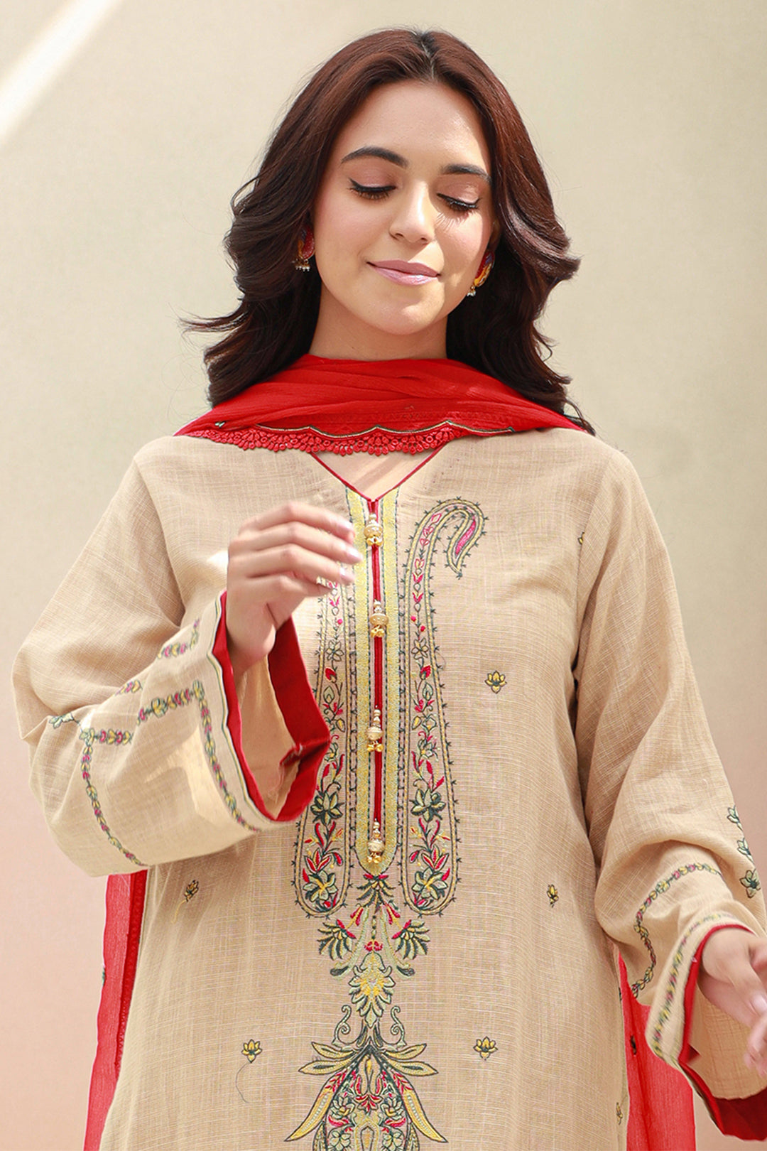 Zellbury | Unstitched 3 Piece Khaddar | Embroidered Shirt Shalwar Dupatta - 0847 - Libasekhas