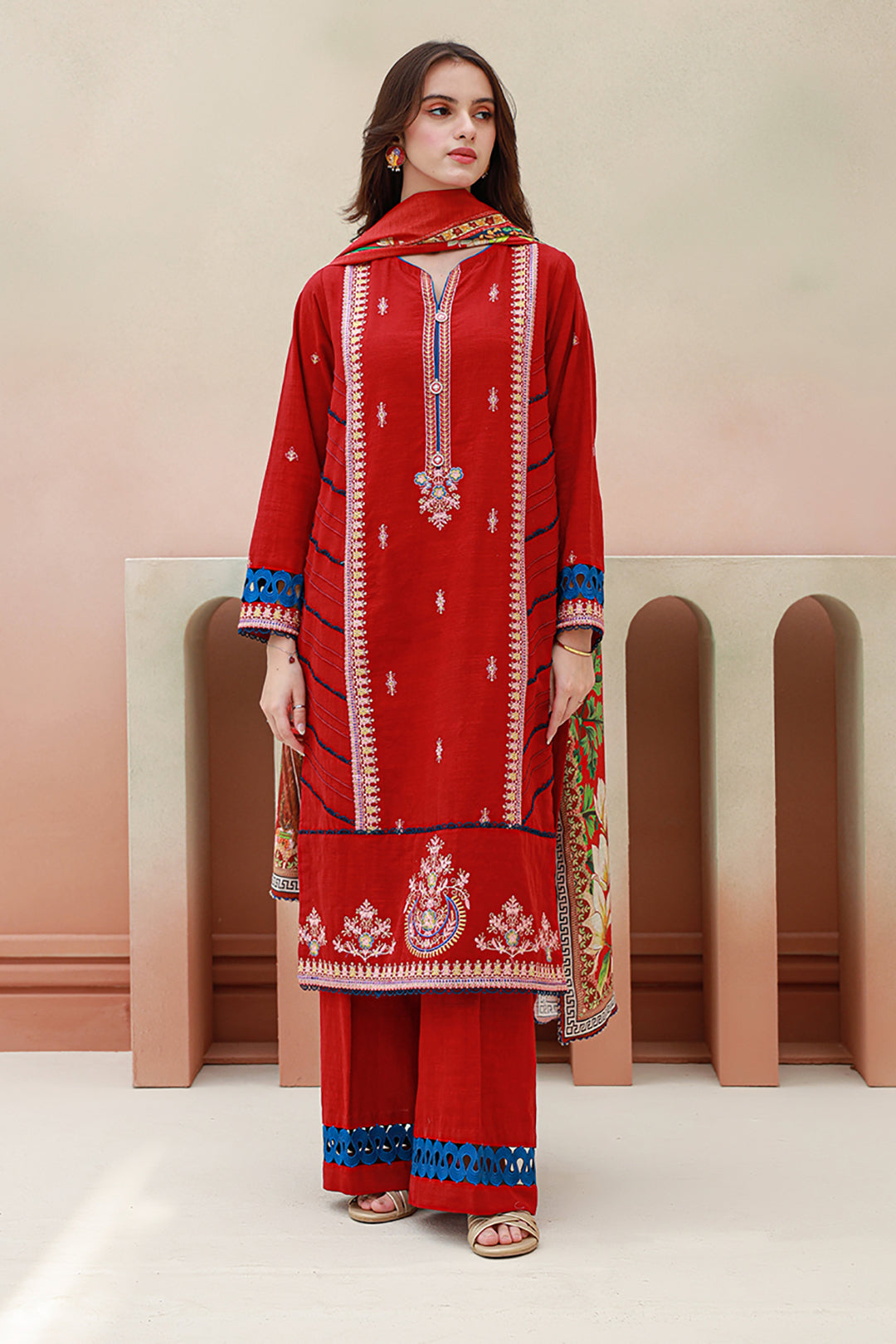 Zellbury | Unstitched 3 Piece Khaddar | Embroidered Shirt Shalwar Dupatta - 0848 - Libasekhas