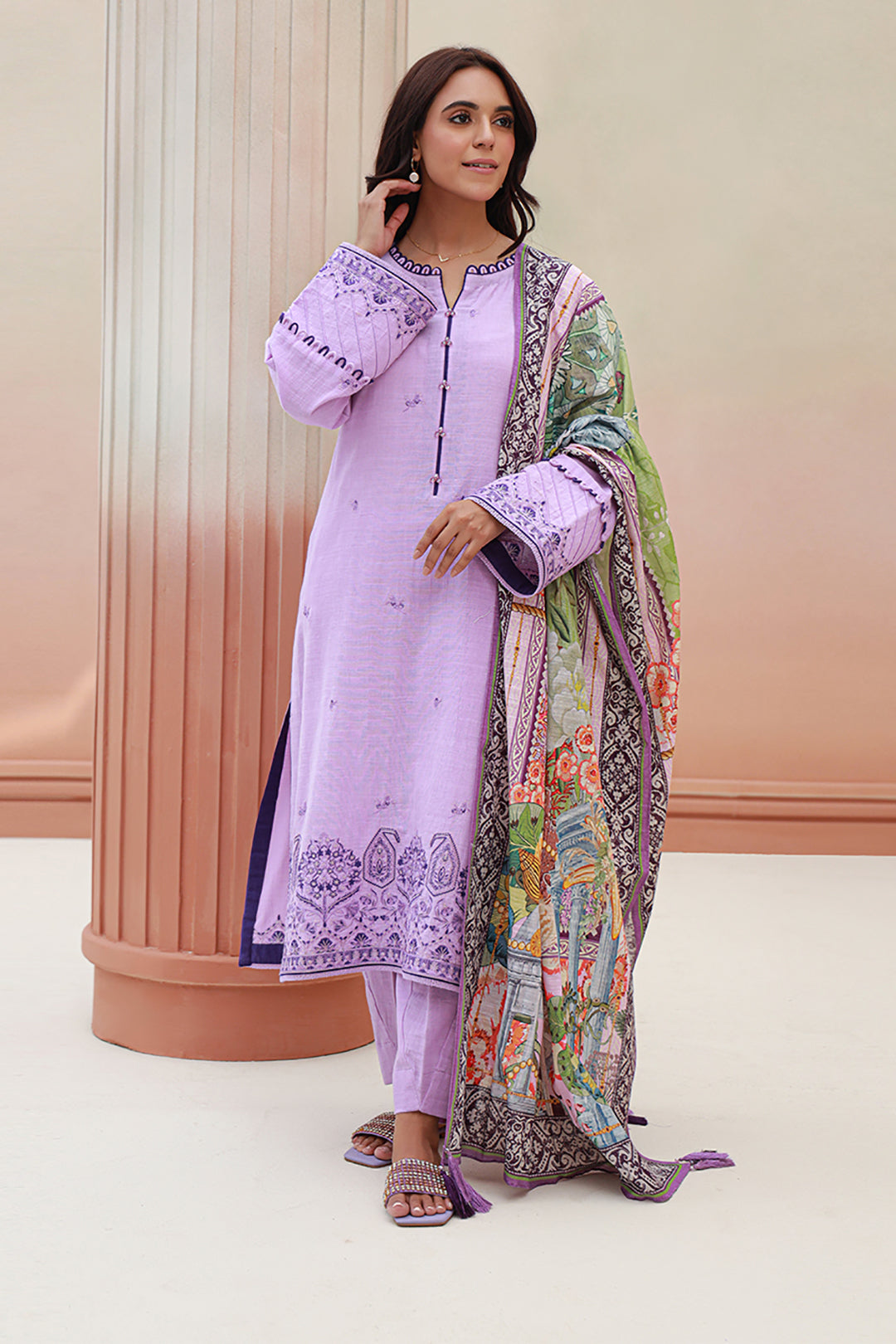 Zellbury | Unstitched 3 Piece Khaddar | Embroidered Shirt Shalwar Dupatta - 0854 - Libasekhas