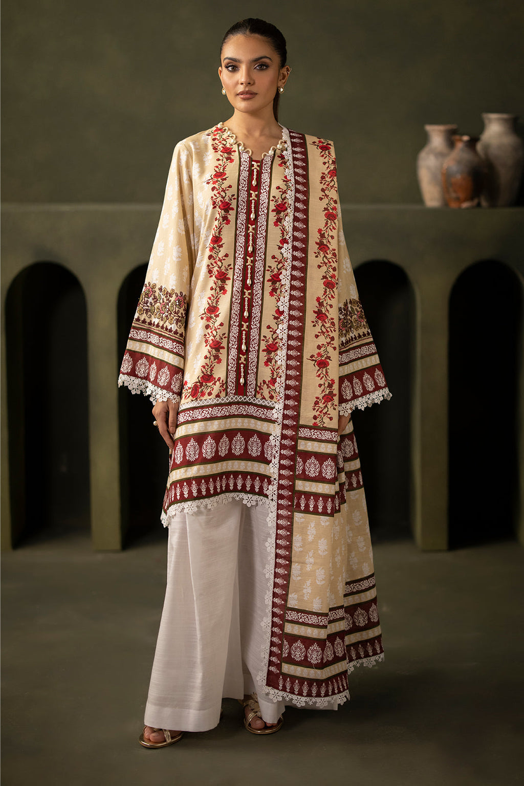 Zellbury | Unstitched 2 Piece Khaddar | Embroidered Shirt Dupatta - 0171 - Libasekhas