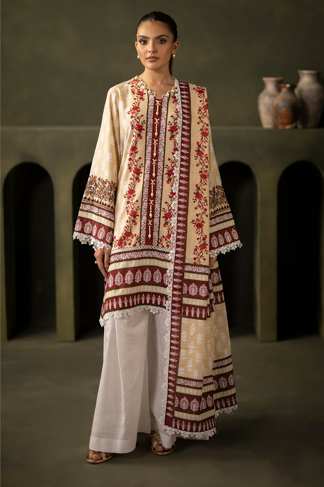 Zellbury | Unstitched 2 Piece Khaddar | Embroidered Shirt Dupatta - 0171 - Libasekhas