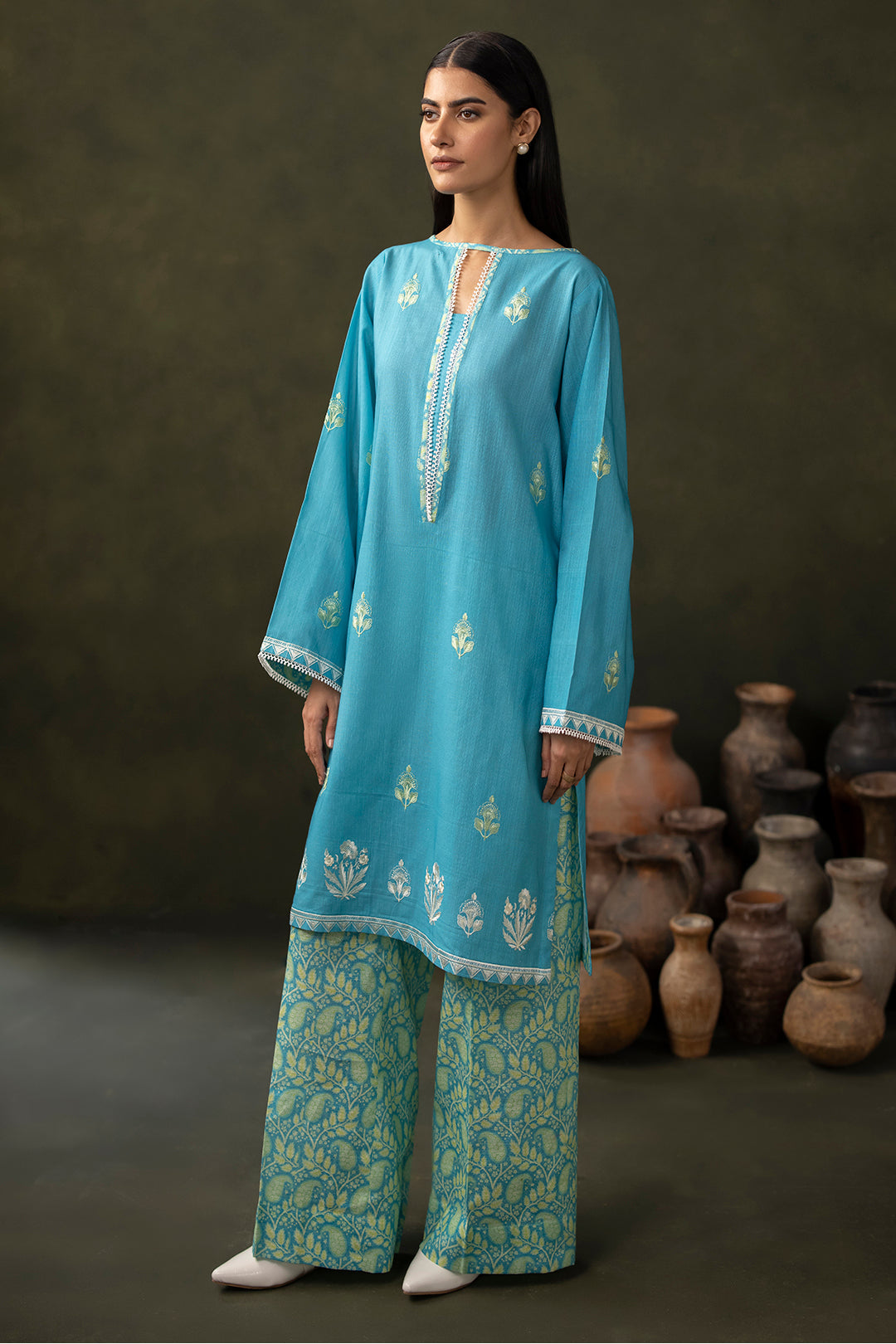 Zellbury | Unstitched 2 Piece Khaddar | Embroidered Shirt Shalwar - 0177 - Libasekhas