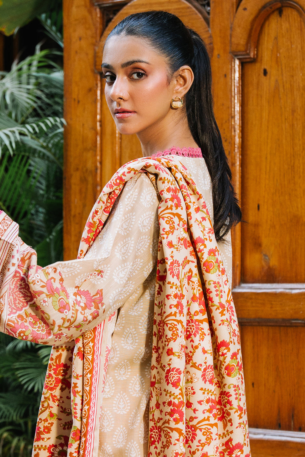 Zellbury | Unstitched 2 Piece Beige Color | Embroidered Shirt Dupatta - 0179 - Libasekhas