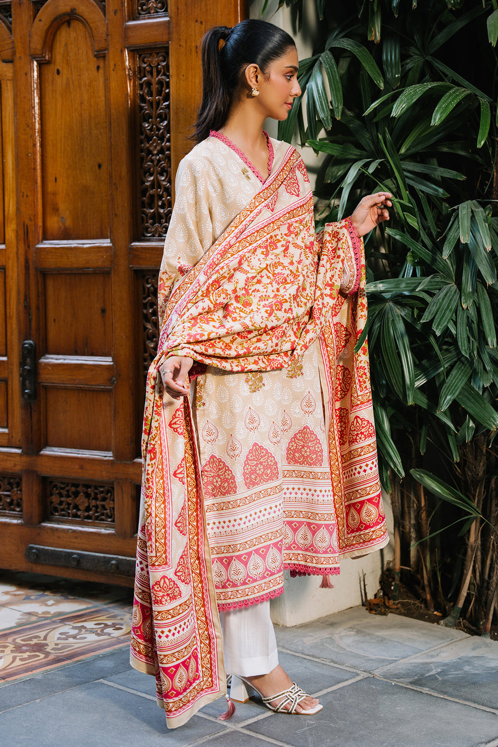 Zellbury | Unstitched 2 Piece Beige Color | Embroidered Shirt Dupatta - 0179 - Libasekhas