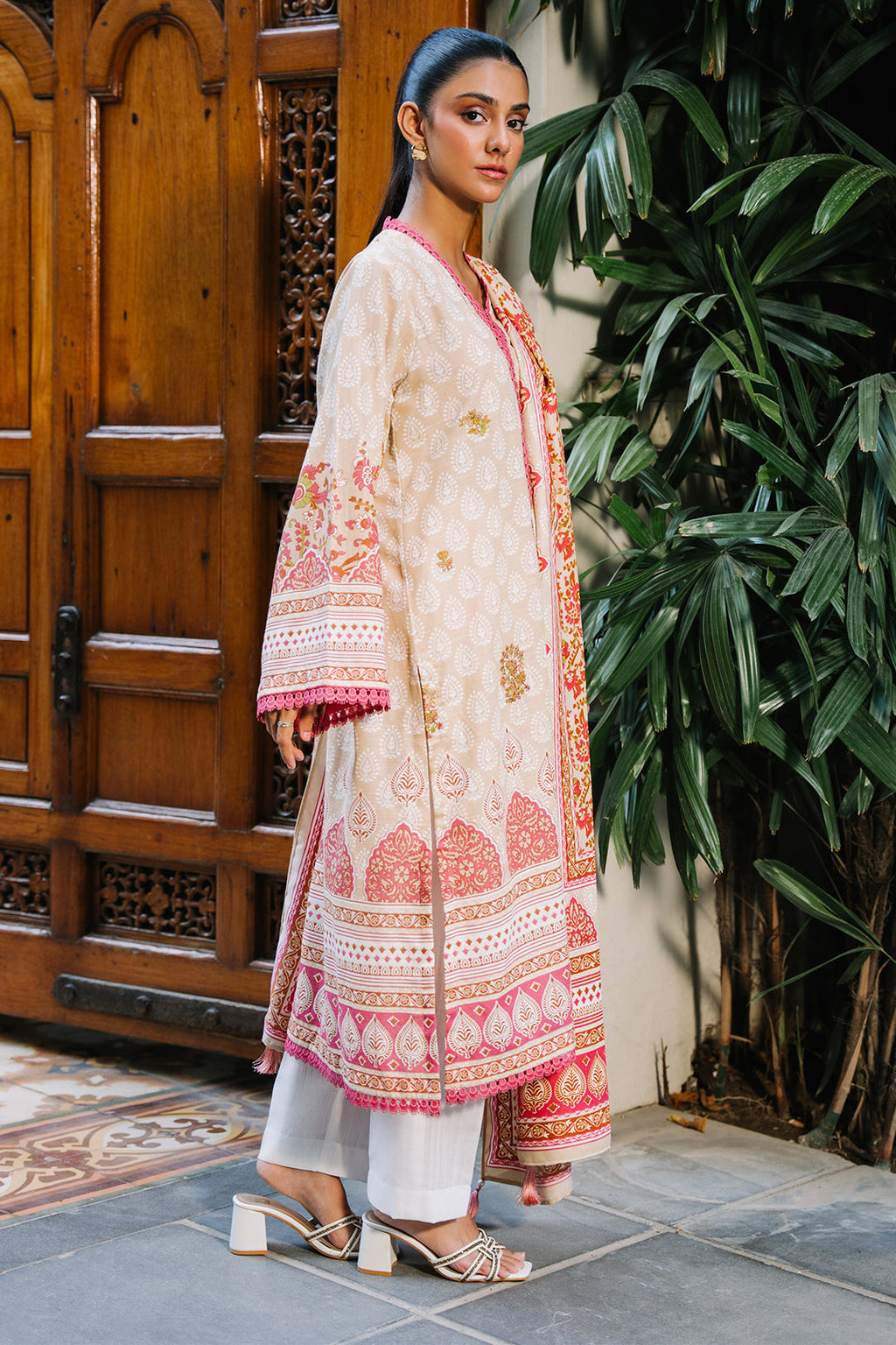 Zellbury | Unstitched 2 Piece Beige Color | Embroidered Shirt Dupatta - 0179 - Libasekhas