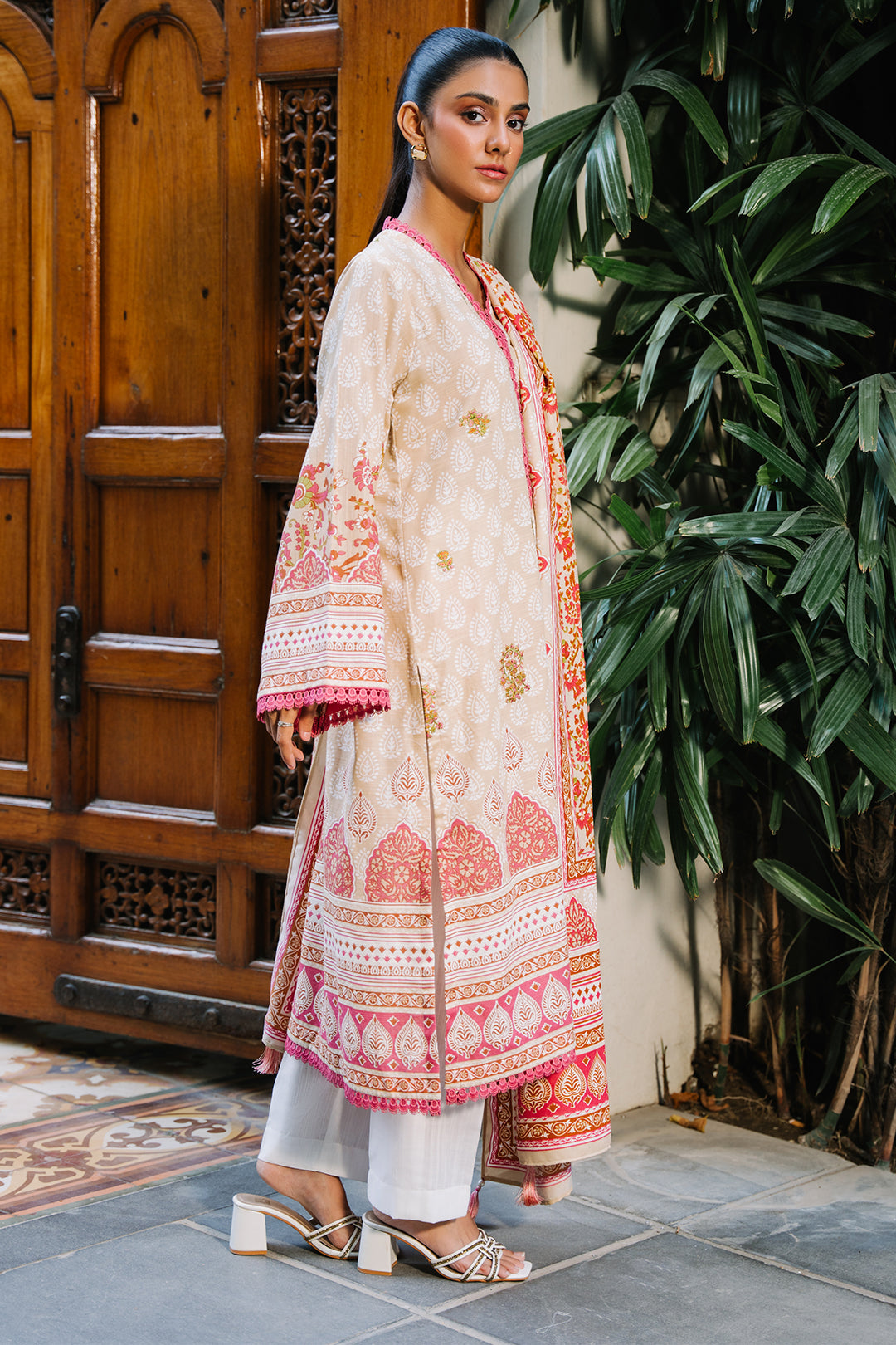 Zellbury | Unstitched 2 Piece Beige Color | Embroidered Shirt Dupatta - 0179 - Libasekhas